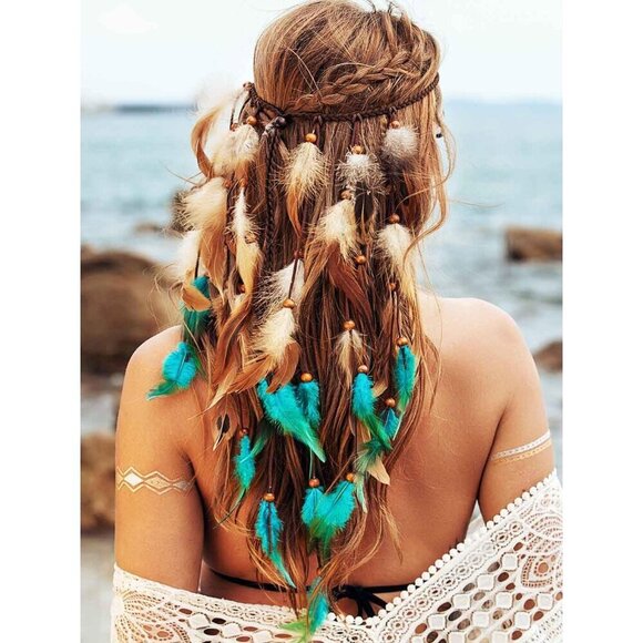 Boho Feather Headband for Women Gypsy Headpiece Cotton Polyester Adjustable main image 8